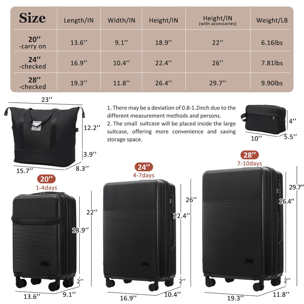 5-Piece ABS Hardshell Luggage Set with Half-Opening Cases and Double