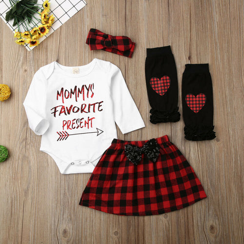4PCS Newborn Kids Baby Girls Xmas Clothes Sets