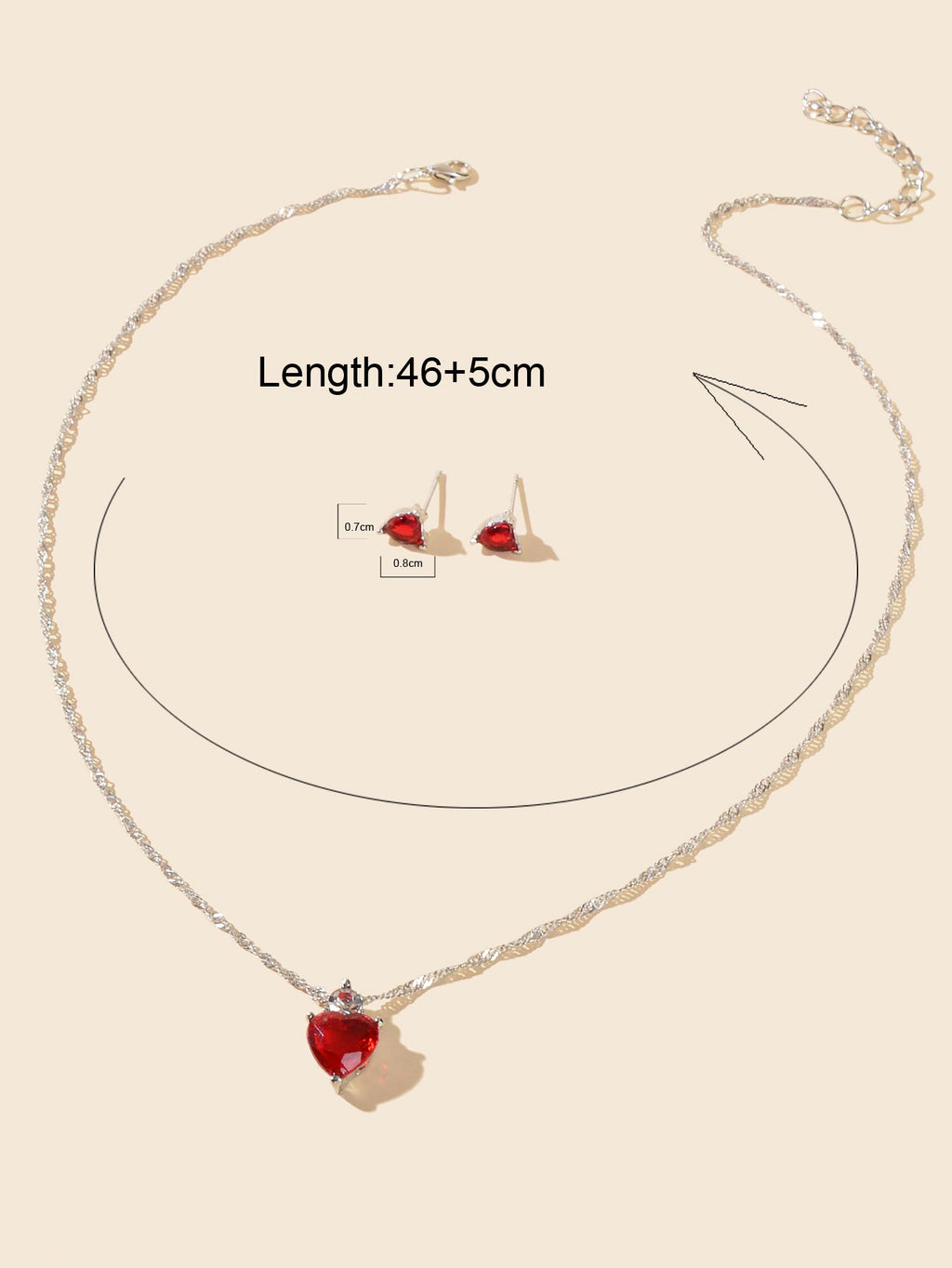 Valentine's Day Jewelry Set Gift Red Imitation Gemstone Heart Necklace