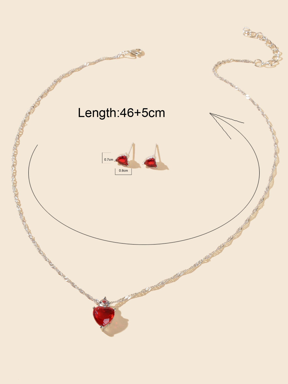 Valentine's Day Jewelry Set Gift Red Imitation Gemstone Heart Necklace