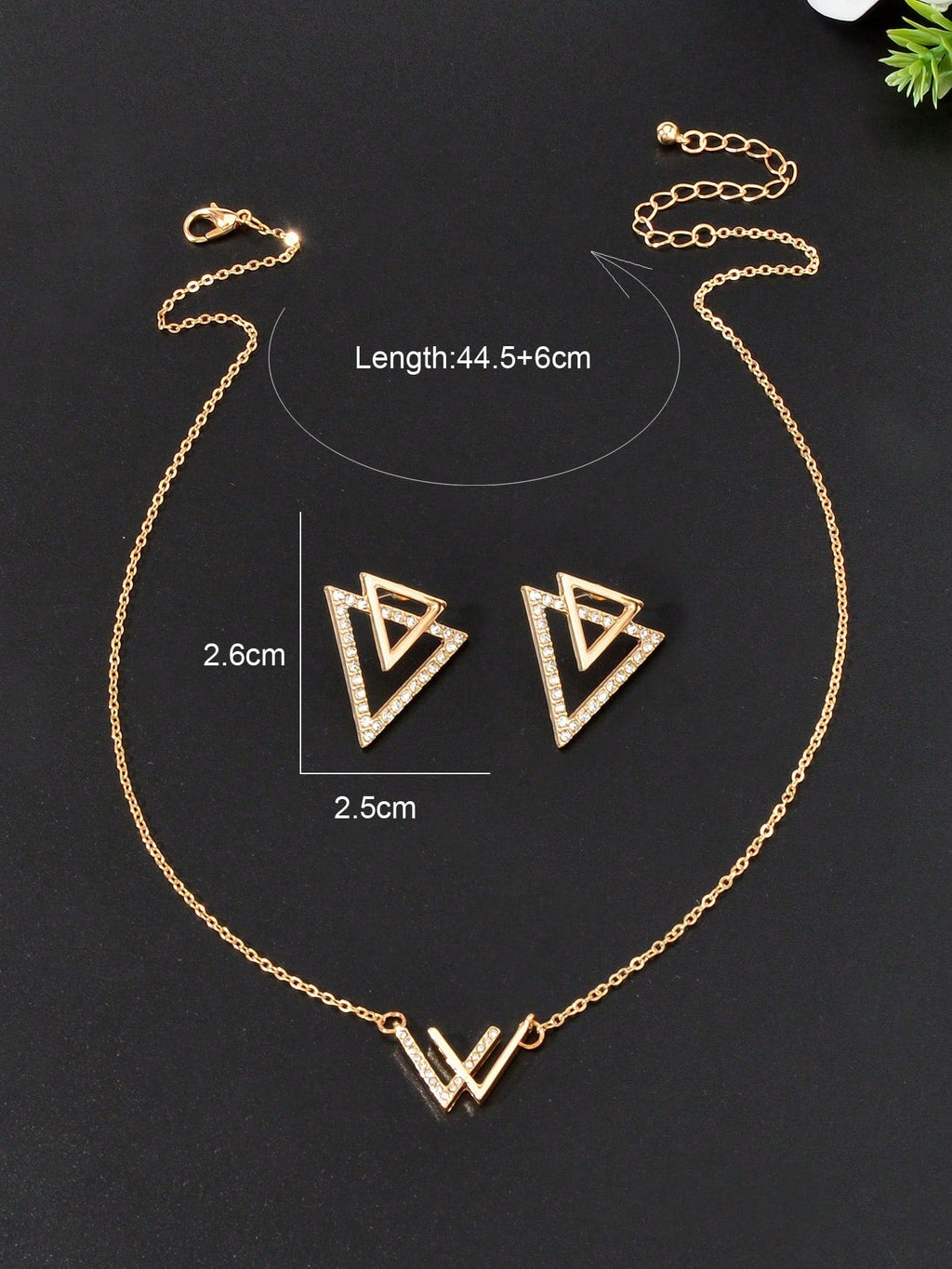Double V Pendant Necklace with Triangle Earrings Set Chic Stylish