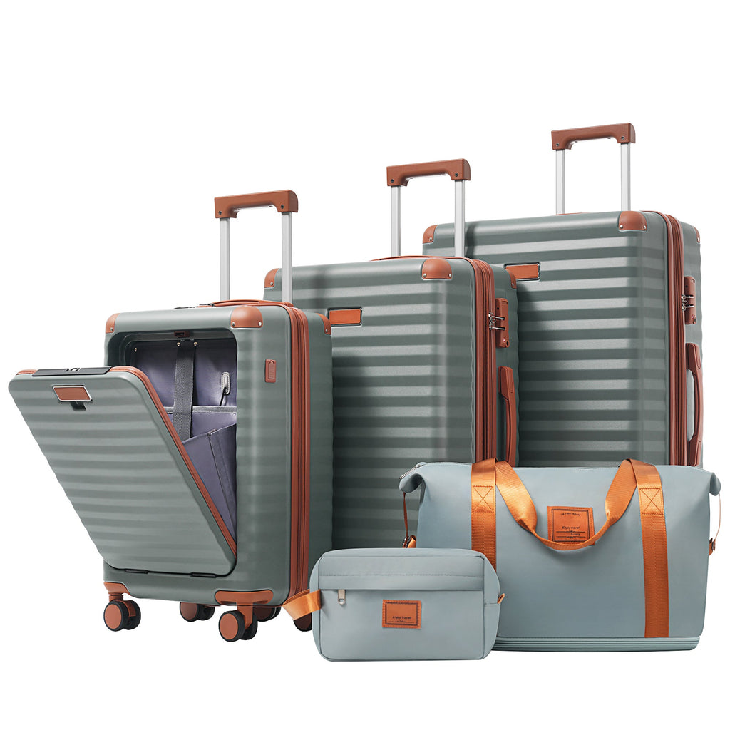 5-Piece ABS Hardshell Luggage Set with Front Opening, TSA Lock, USB