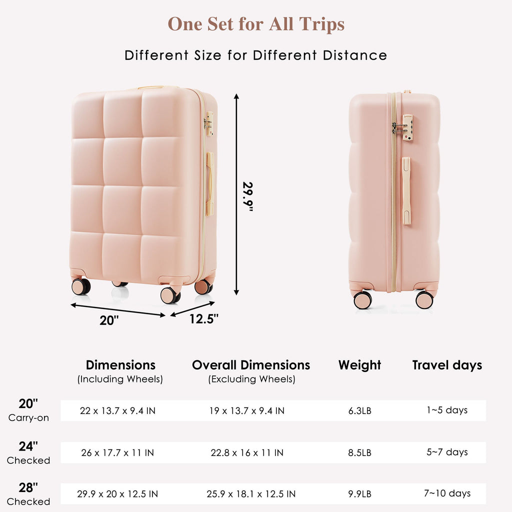 3-Piece ABS Luggage Set with Cup Holder, Side Hooks and Spinner Wheels