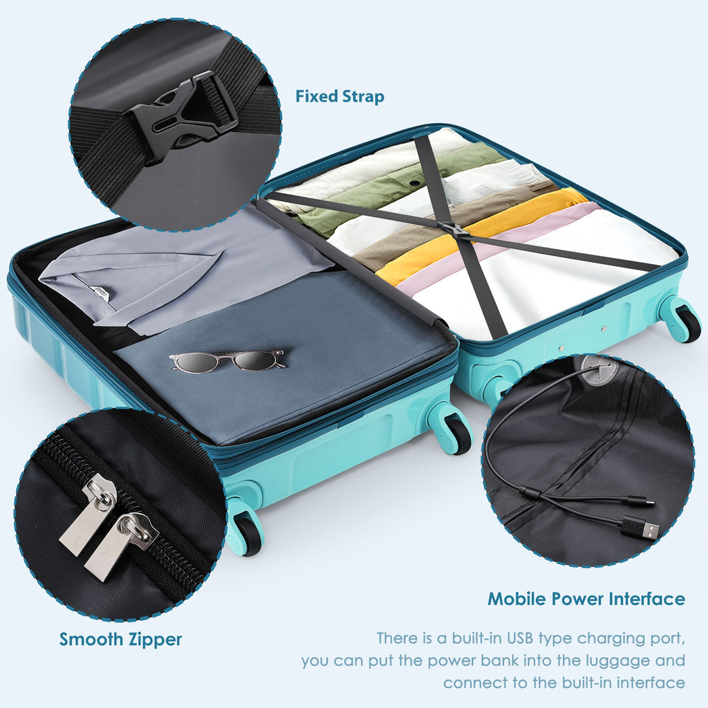 3-piece Luggage Set, 20-inch USB Airline Certified Carry-on ABS+PC