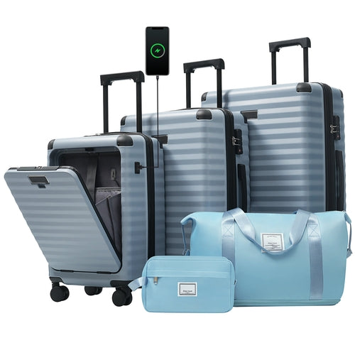 5-Piece ABS Hardshell Luggage Set with Front Opening, TSA Lock, USB