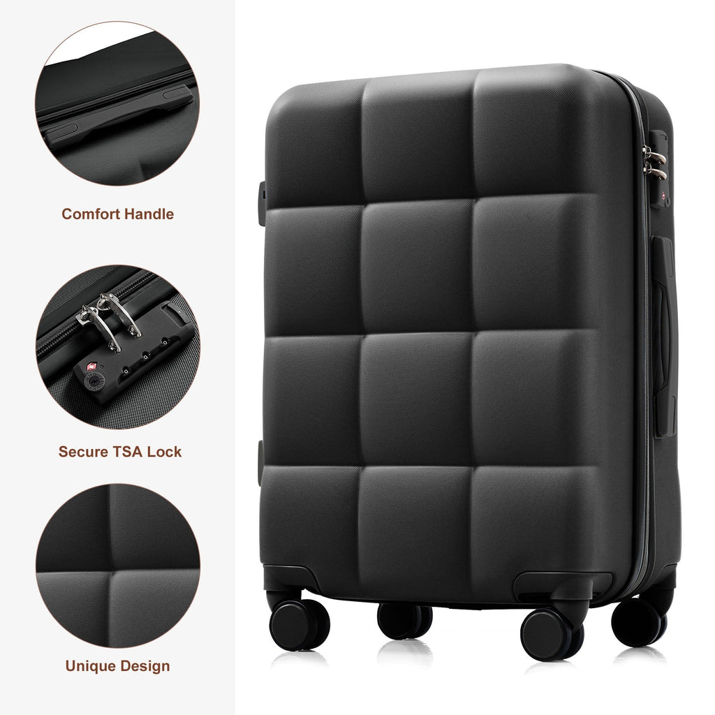 3-Piece ABS Luggage Set with Cup Holder, Side Hooks and Spinner Wheels