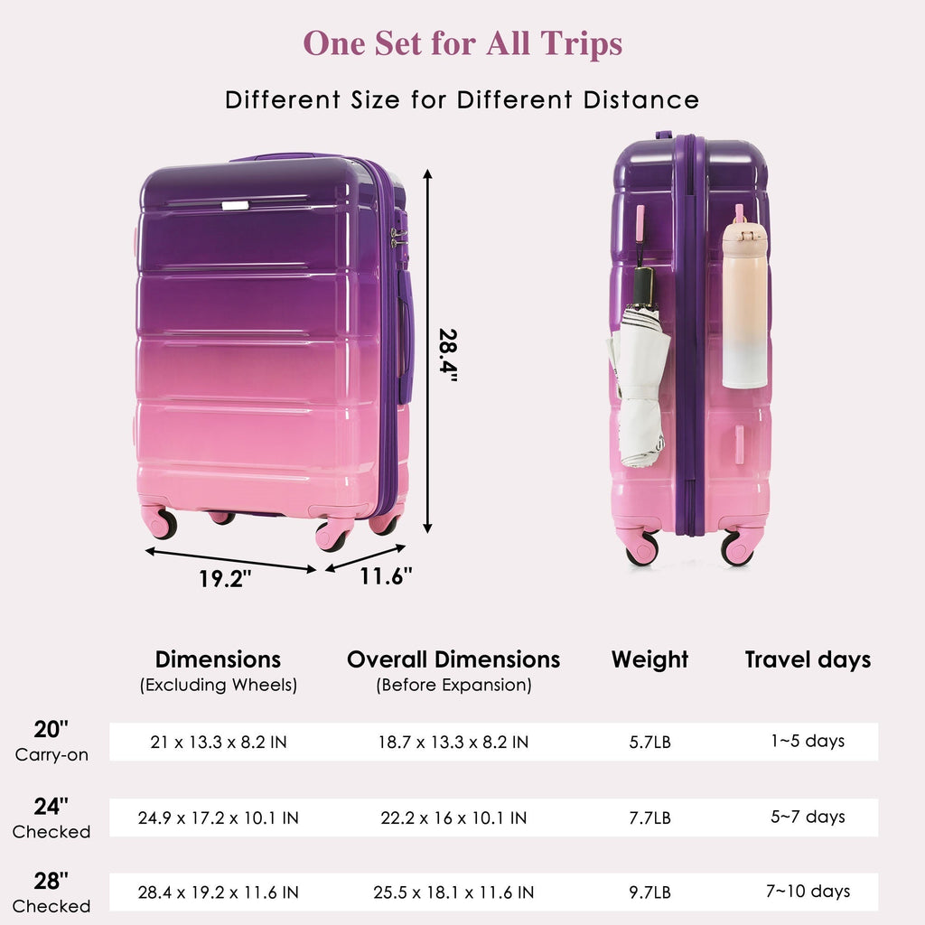 3-piece Luggage Set, 20-inch USB Airline Certified Carry-on ABS+PC