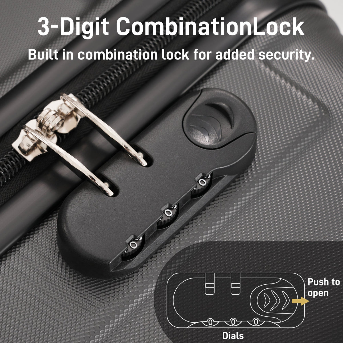 3-Piece ABS Hardshell Luggage Set with Password Lock, Spinner Wheels