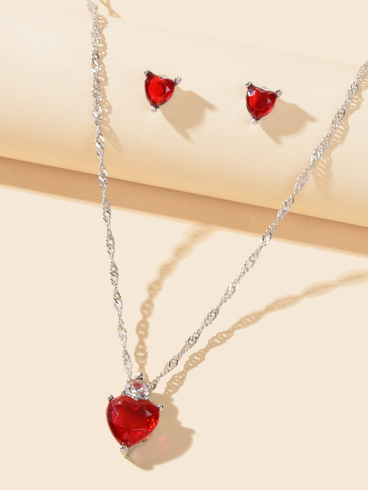 Valentine's Day Jewelry Set Gift Red Imitation Gemstone Heart Necklace