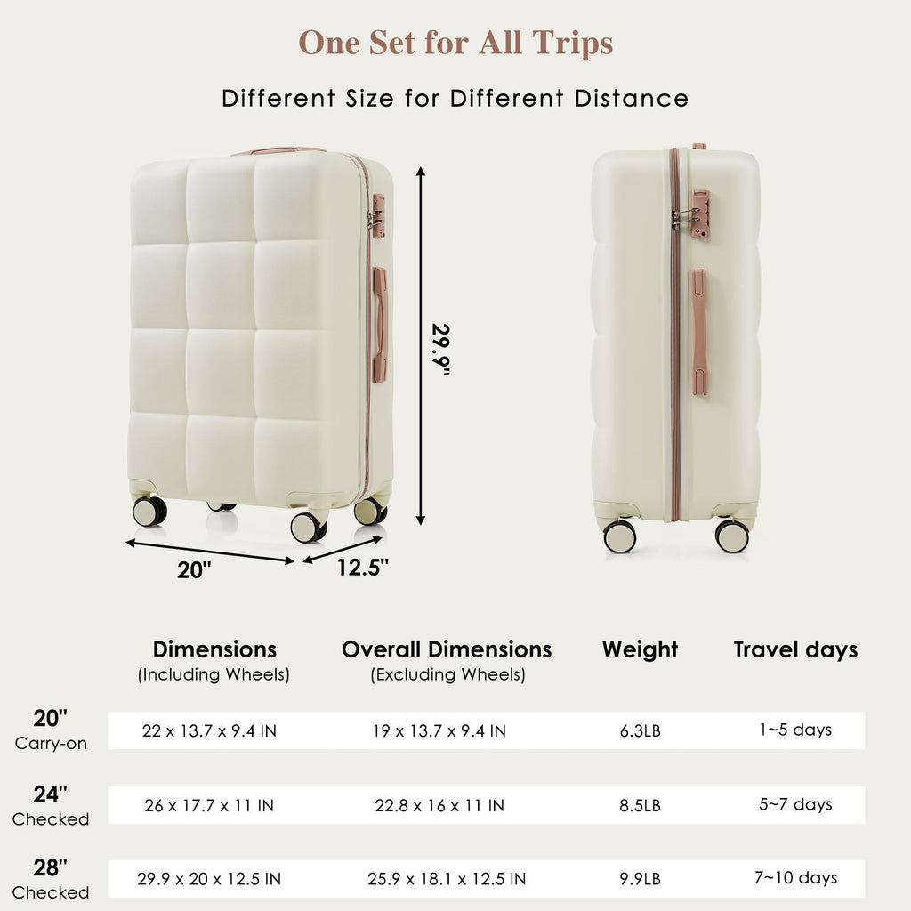 3-Piece ABS Luggage Set with Cup Holder, Side Hooks and Spinner Wheels