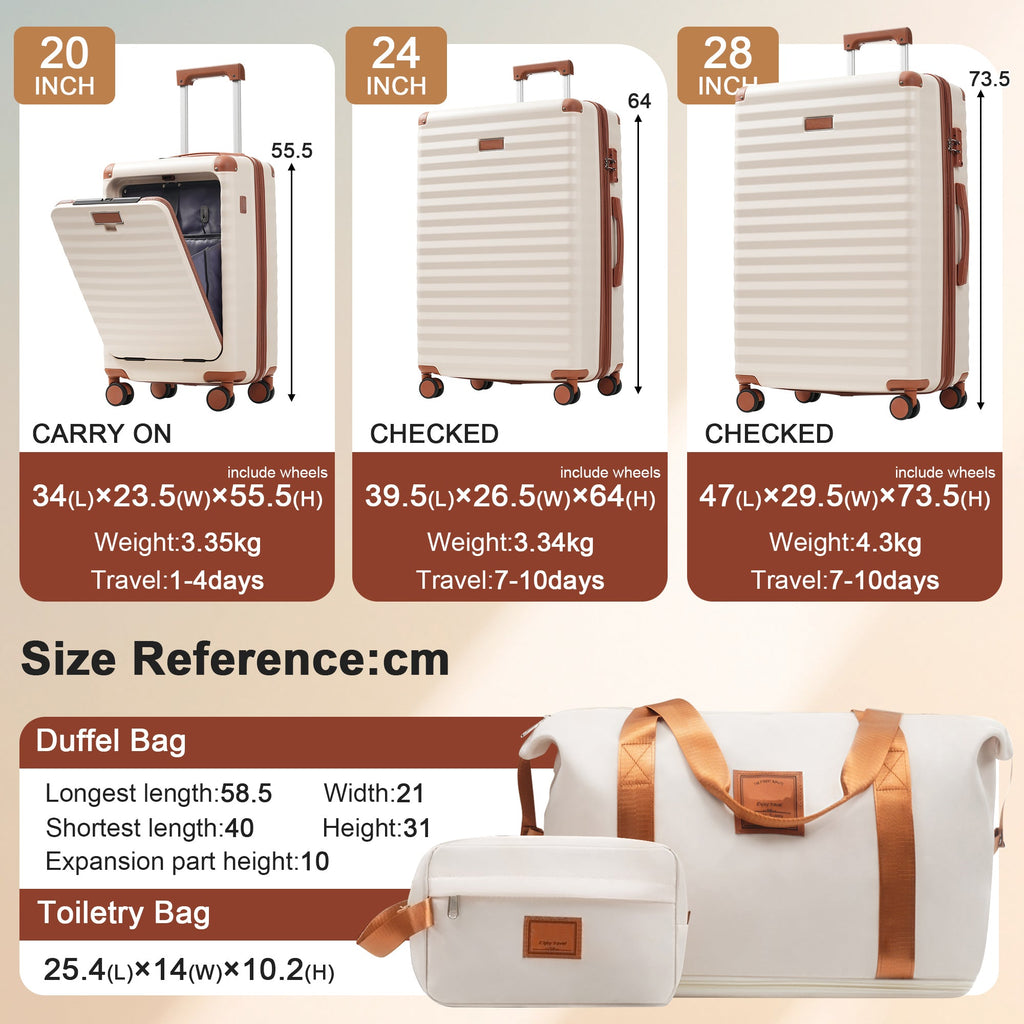 5-Piece ABS Hardshell Luggage Set with Front Opening, TSA Lock, USB