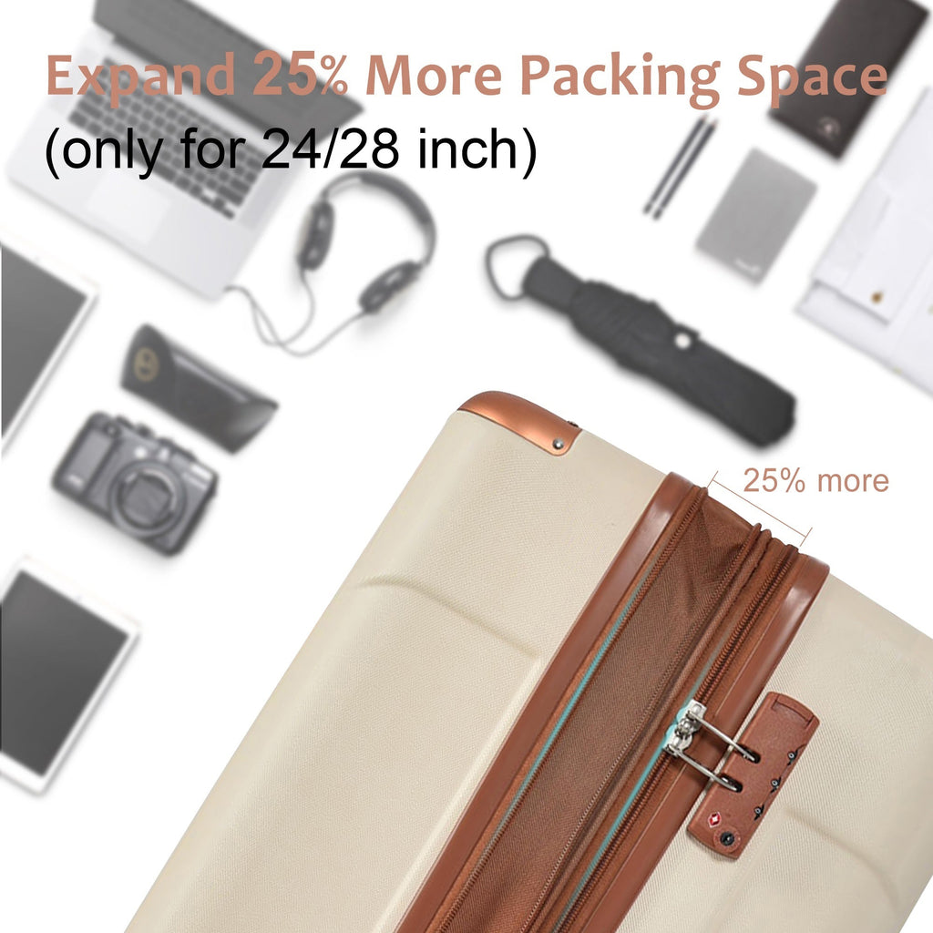 Brown White 6-Piece Expandable ABS Luggage Set with Duffel and