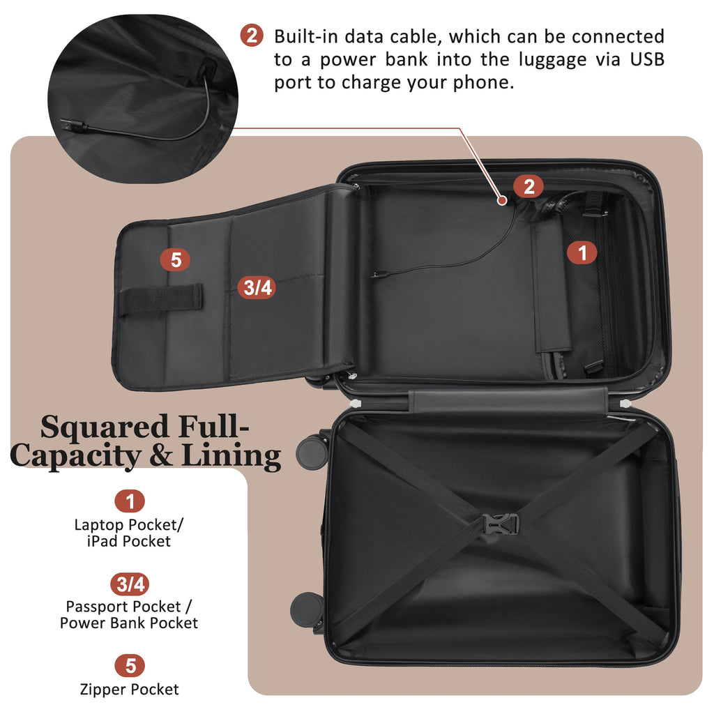 5-Piece ABS Hardshell Luggage Set with Half-Opening Cases and Double