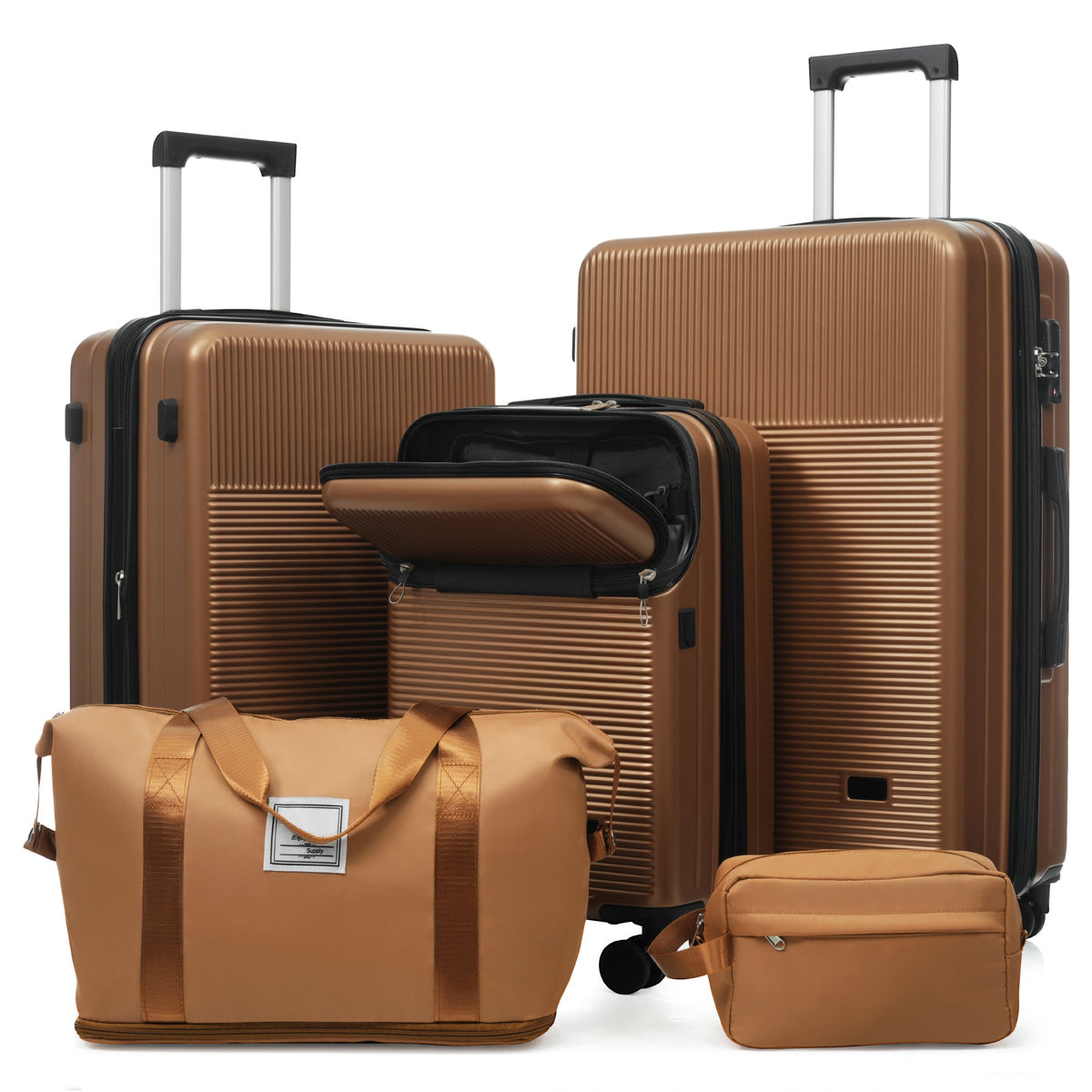 5-Piece ABS Hardshell Luggage Set with Half-Opening Cases and Double