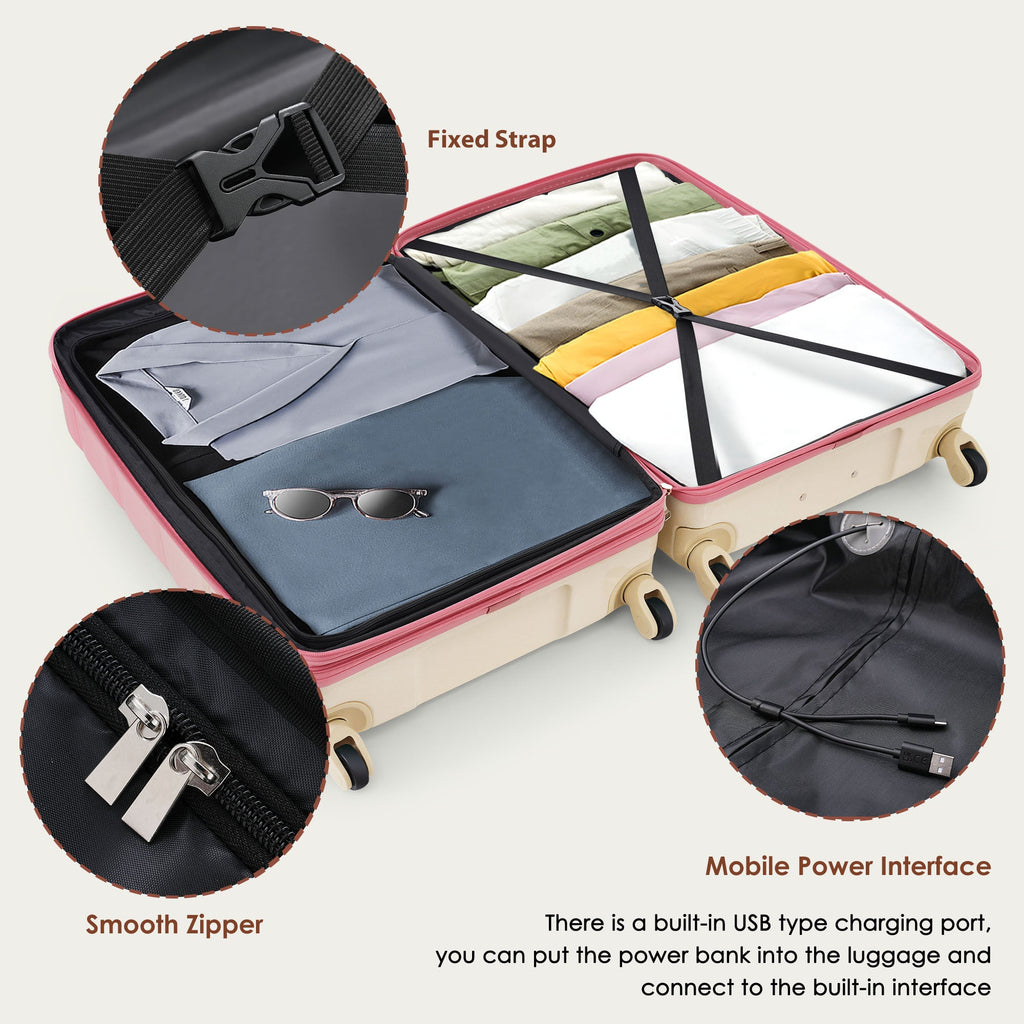 3-piece Luggage Set, 20-inch USB Airline Certified Carry-on ABS+PC