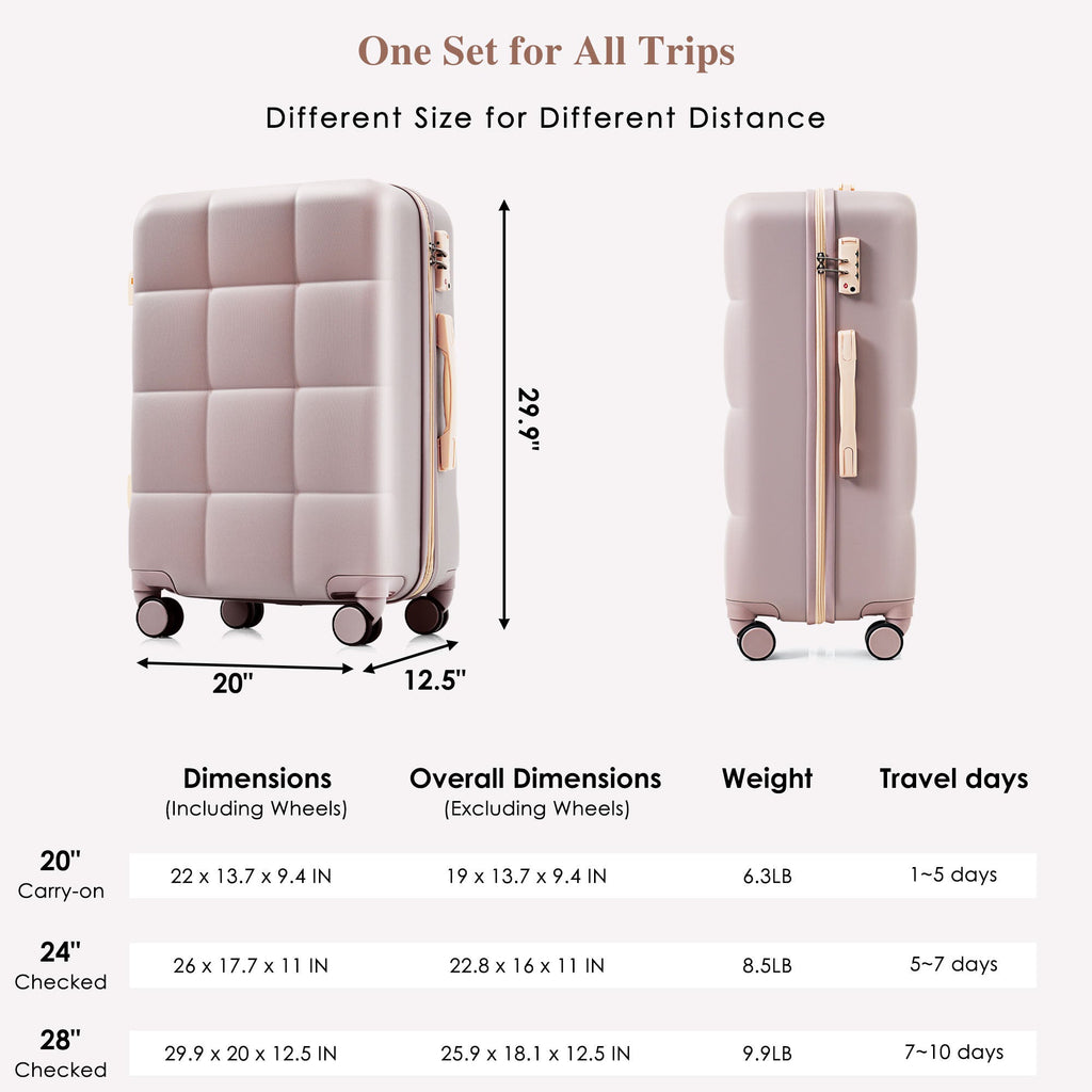 3-Piece ABS Luggage Set with Cup Holder, Side Hooks and Spinner Wheels