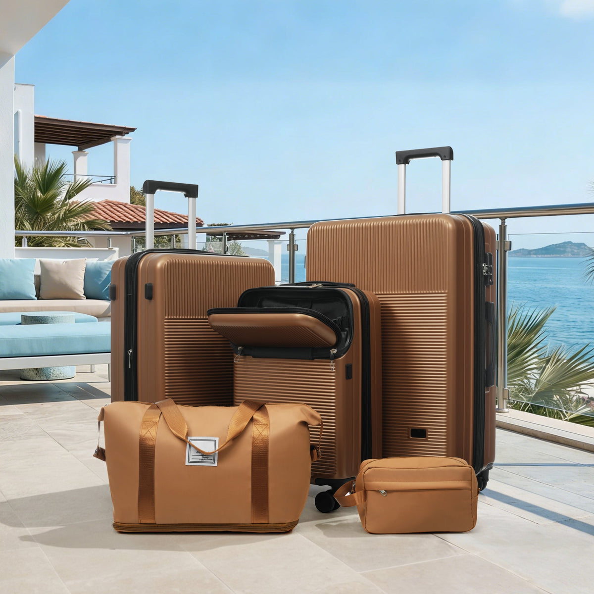 5-Piece ABS Hardshell Luggage Set with Half-Opening Cases and Double