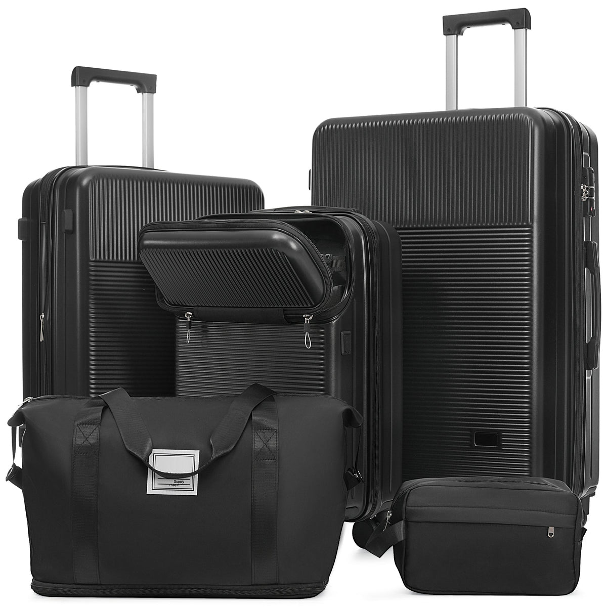 5-Piece ABS Hardshell Luggage Set with Half-Opening Cases and Double