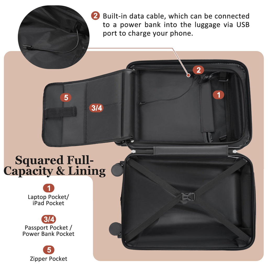 5-Piece ABS Hardshell Luggage Set with Half-Opening Cases and Double
