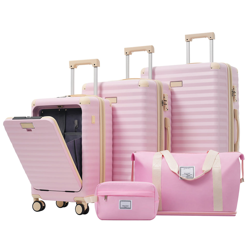 5-Piece ABS Hardshell Luggage Set with Front Opening, TSA Lock, USB