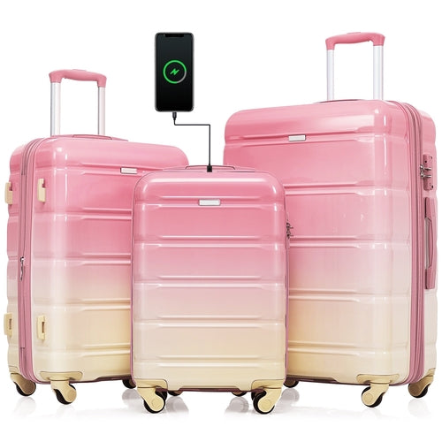 3-piece Luggage Set, 20-inch USB Airline Certified Carry-on ABS+PC