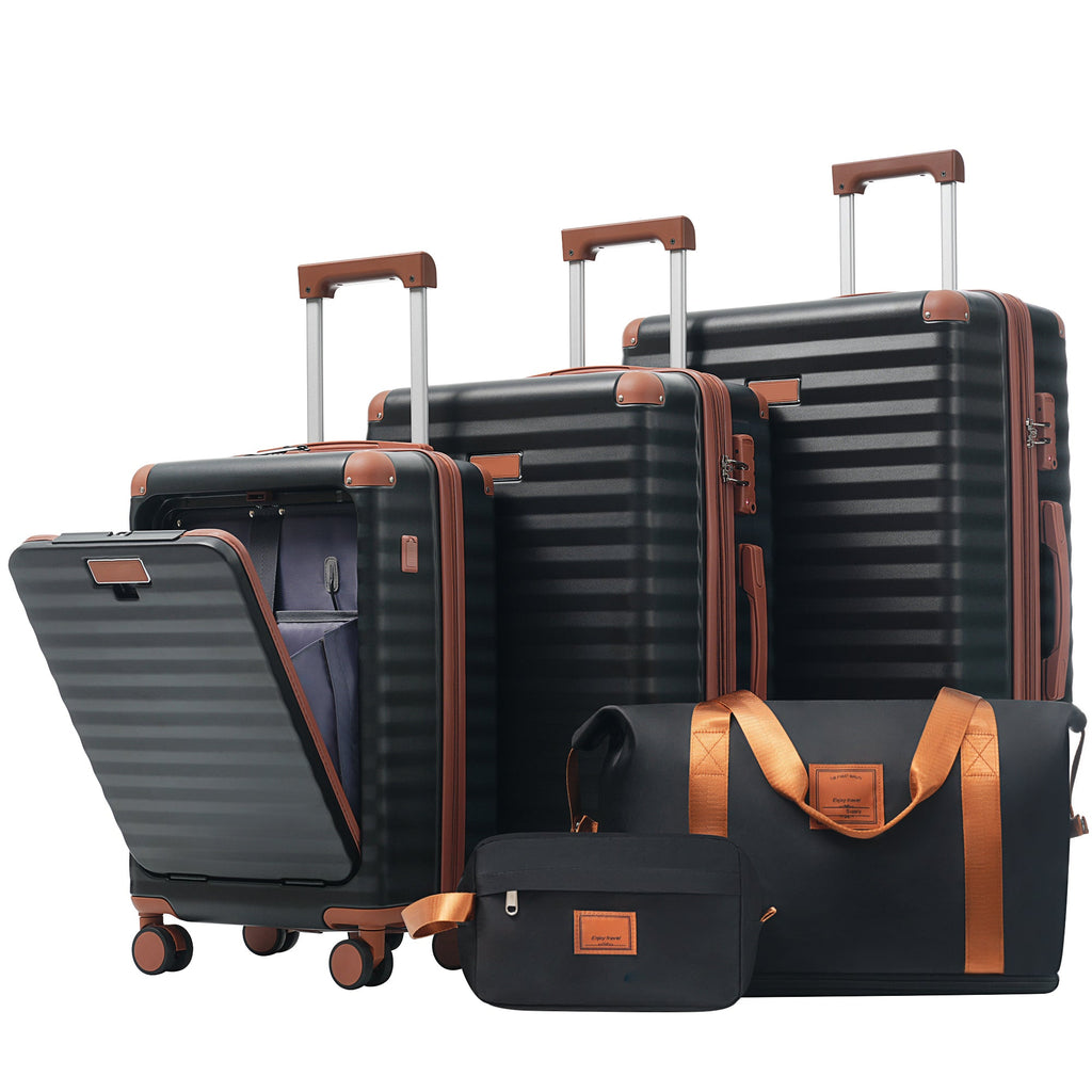 5-Piece ABS Hardshell Luggage Set with Front Opening, TSA Lock, USB