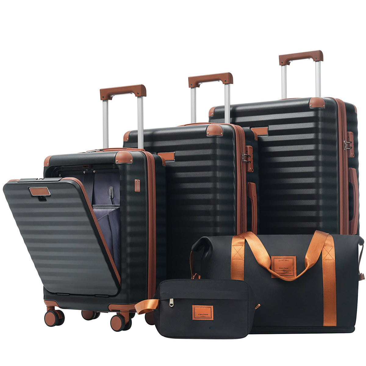 5-Piece ABS Hardshell Luggage Set with Front Opening, TSA Lock, USB