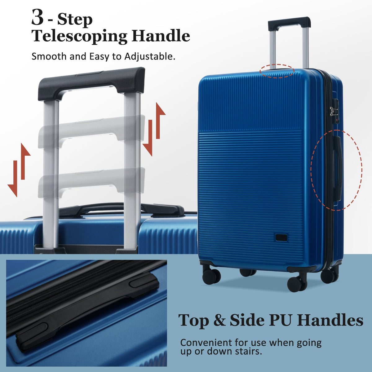 5-Piece ABS Hardshell Luggage Set with Half-Opening Cases and Double