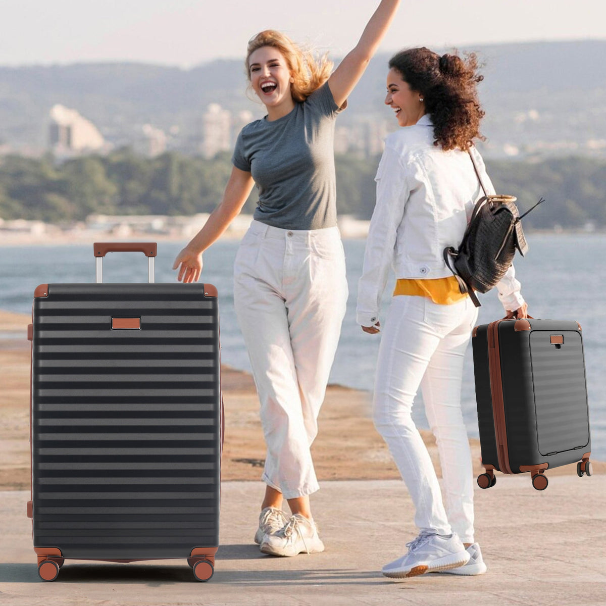 5-Piece ABS Hardshell Luggage Set with Front Opening, TSA Lock, USB