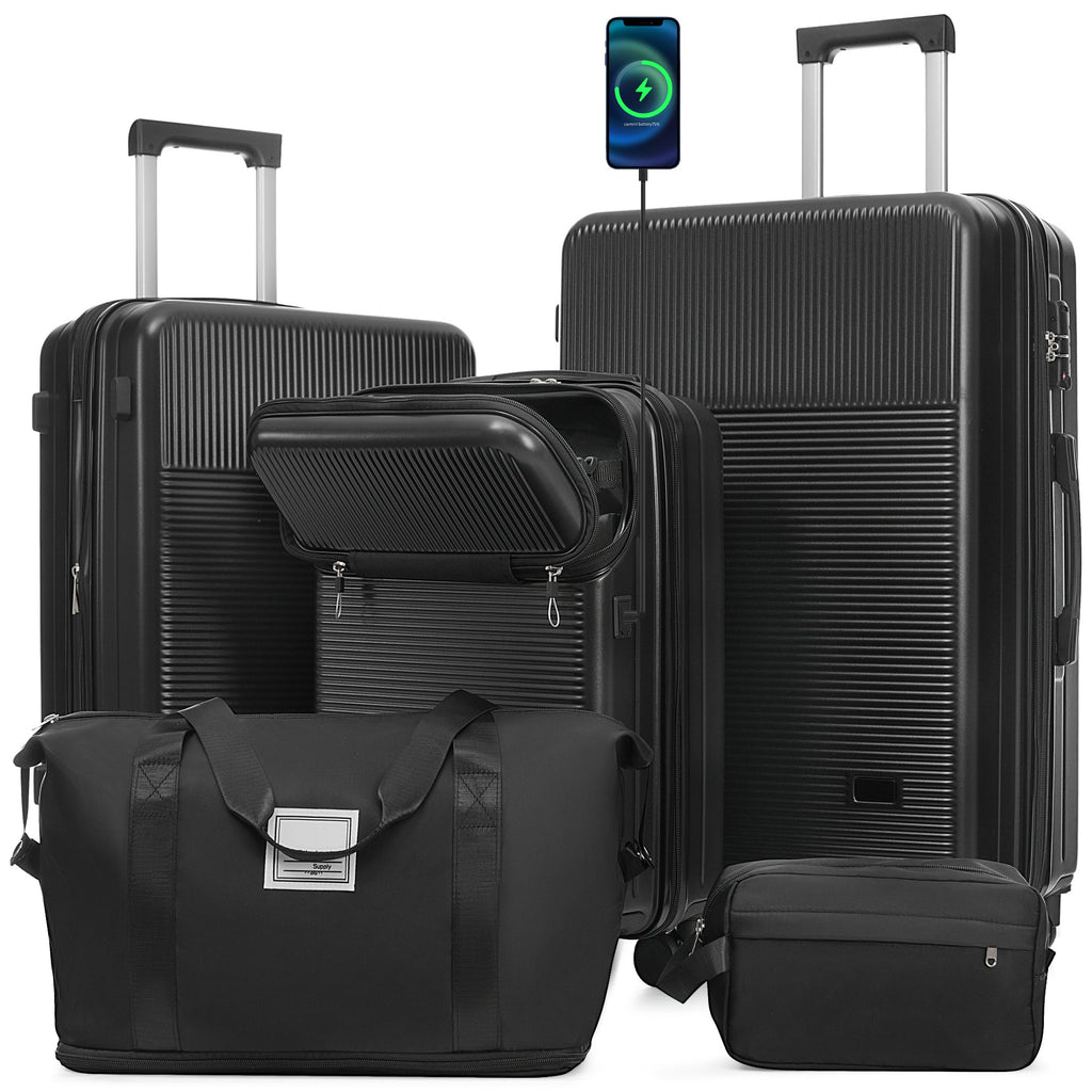 5-Piece ABS Hardshell Luggage Set with Half-Opening Cases and Double