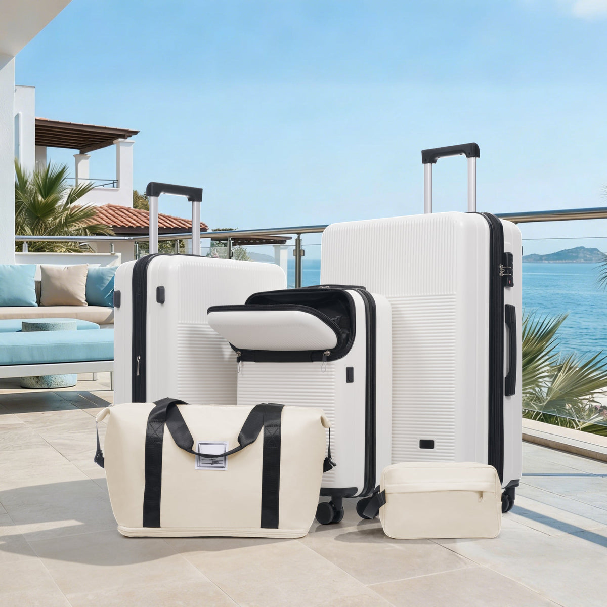 5-Piece ABS Hardshell Luggage Set with Half-Opening Cases and Double