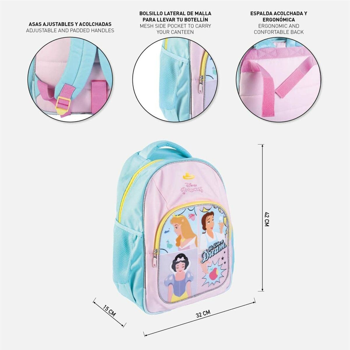 School Bag Princesses Disney Pink (32 x 15 x 42 cm)