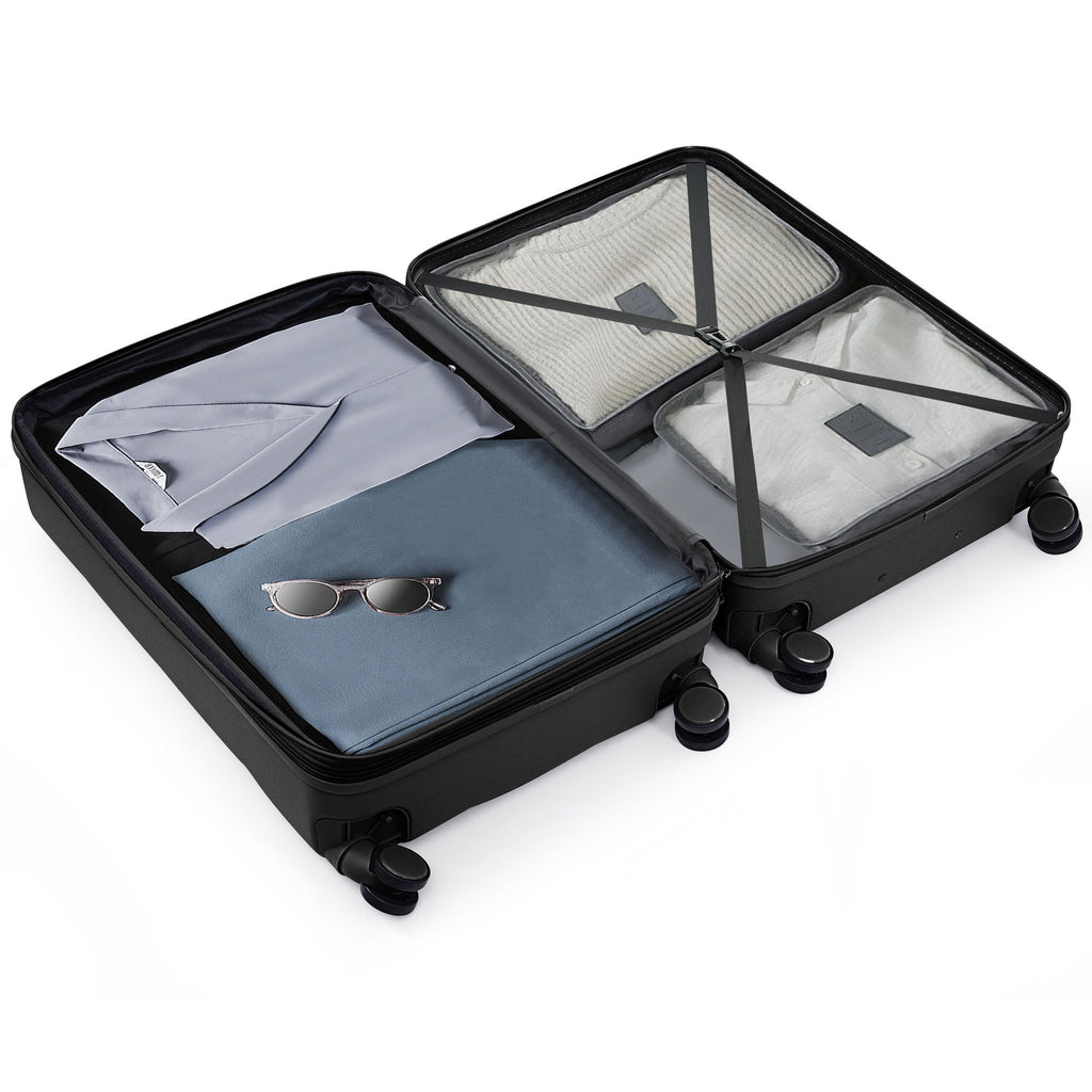 3-Piece ABS Luggage Set with Cup Holder, Side Hooks and Spinner Wheels