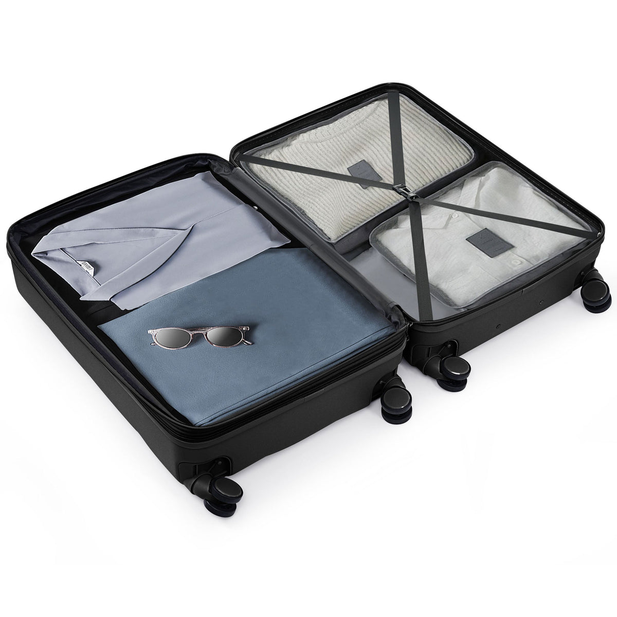 3-Piece ABS Luggage Set with Cup Holder, Side Hooks and Spinner Wheels