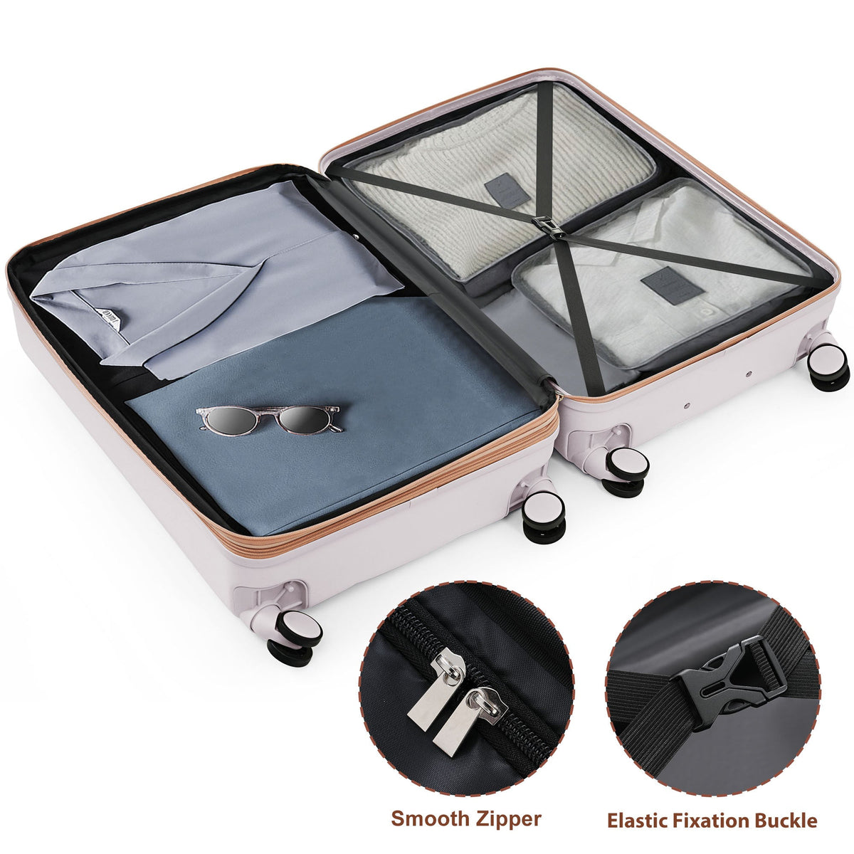 3-Piece ABS Luggage Set with Cup Holder, Side Hooks and Spinner Wheels
