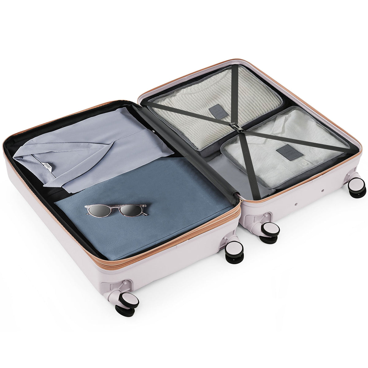 3-Piece ABS Luggage Set with Cup Holder, Side Hooks and Spinner Wheels