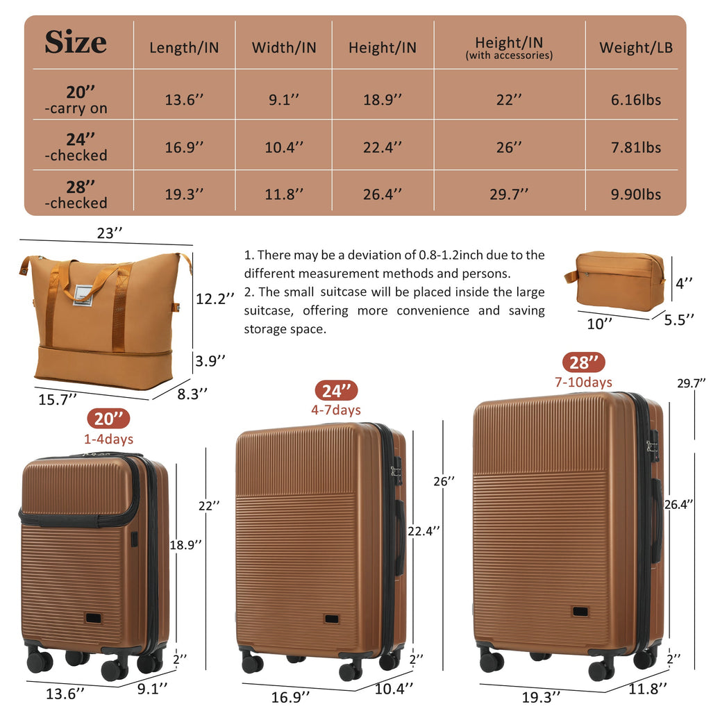 5-Piece ABS Hardshell Luggage Set with Half-Opening Cases and Double