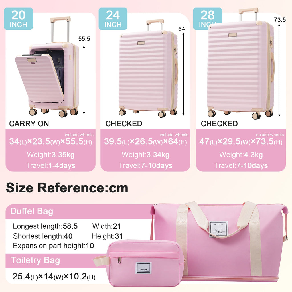 5-Piece ABS Hardshell Luggage Set with Front Opening, TSA Lock, USB