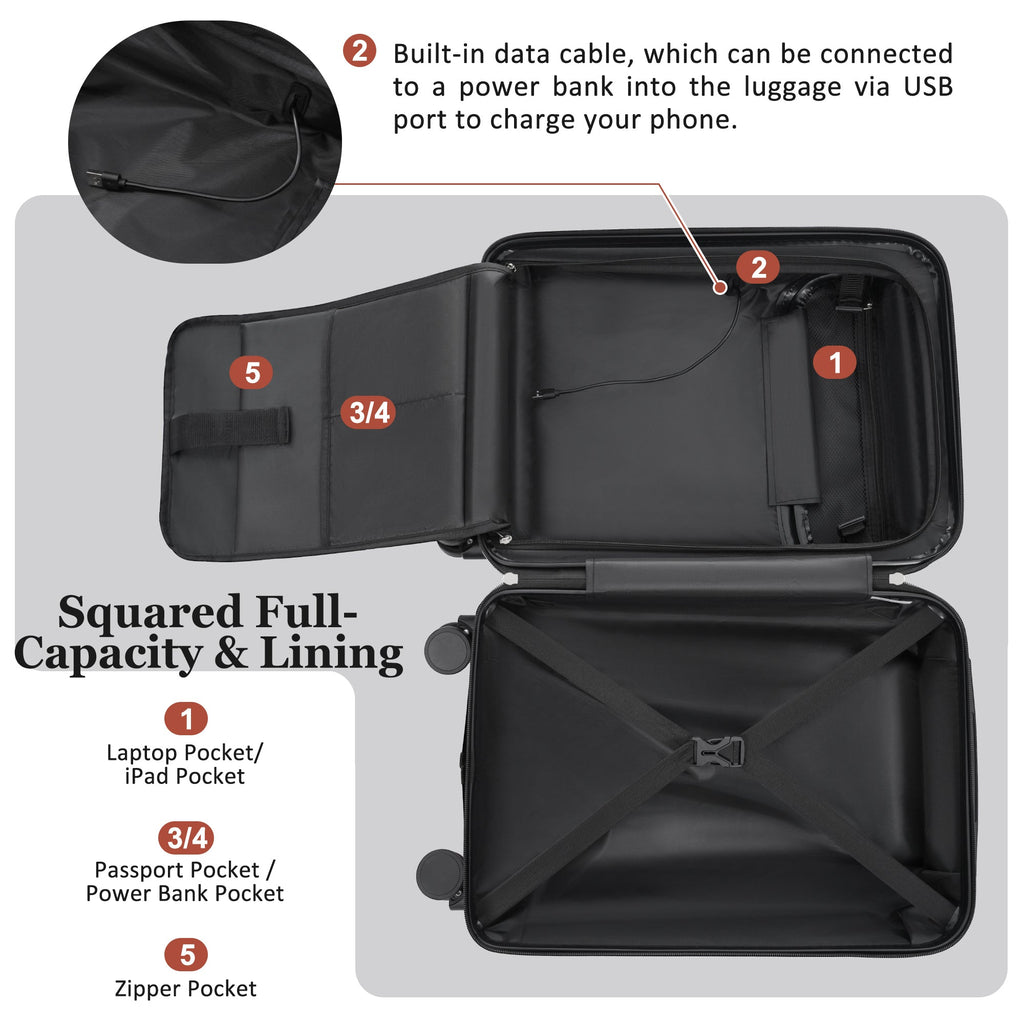 5-Piece ABS Hardshell Luggage Set with Half-Opening Cases and Double