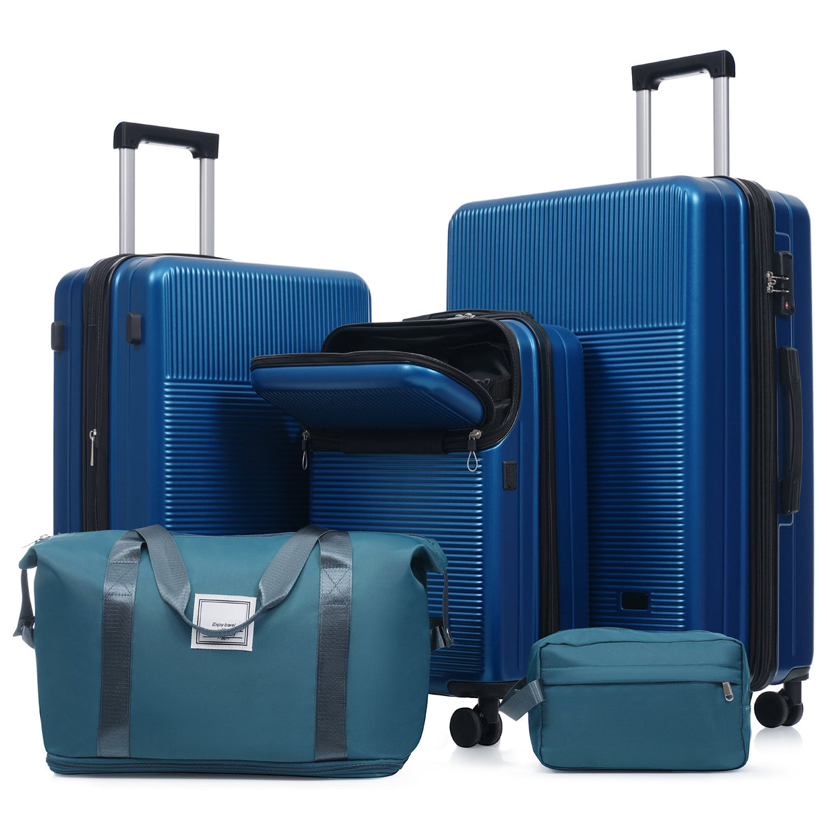 5-Piece ABS Hardshell Luggage Set with Half-Opening Cases and Double