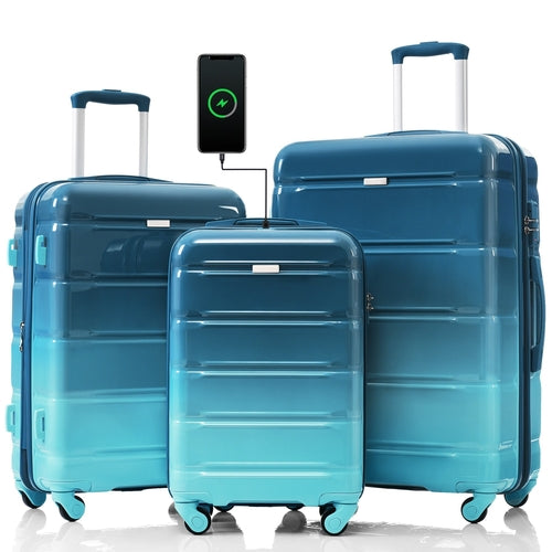 3-piece Luggage Set, 20-inch USB Airline Certified Carry-on ABS+PC