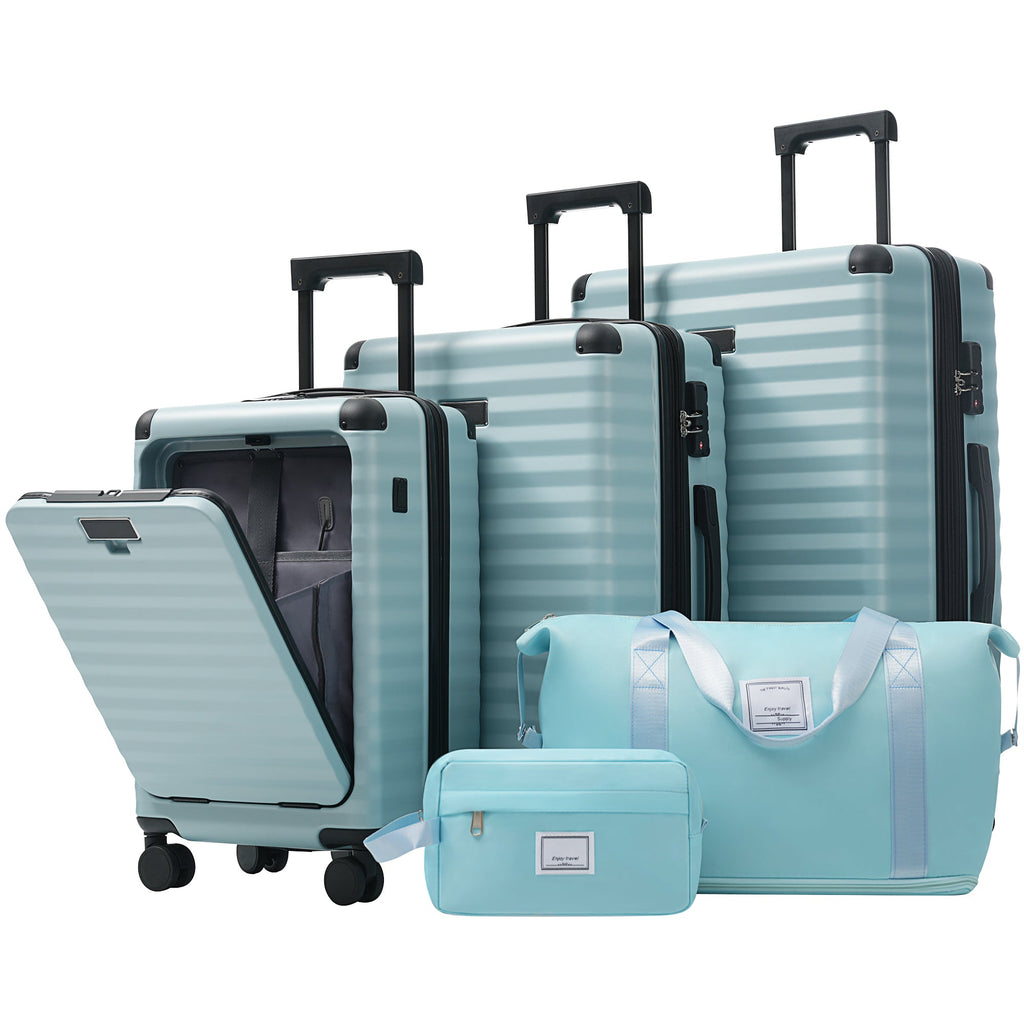 5-Piece ABS Hardshell Luggage Set with Front Opening, TSA Lock, USB