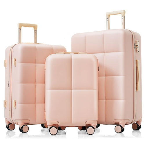 3-Piece ABS Luggage Set with Cup Holder, Side Hooks and Spinner Wheels
