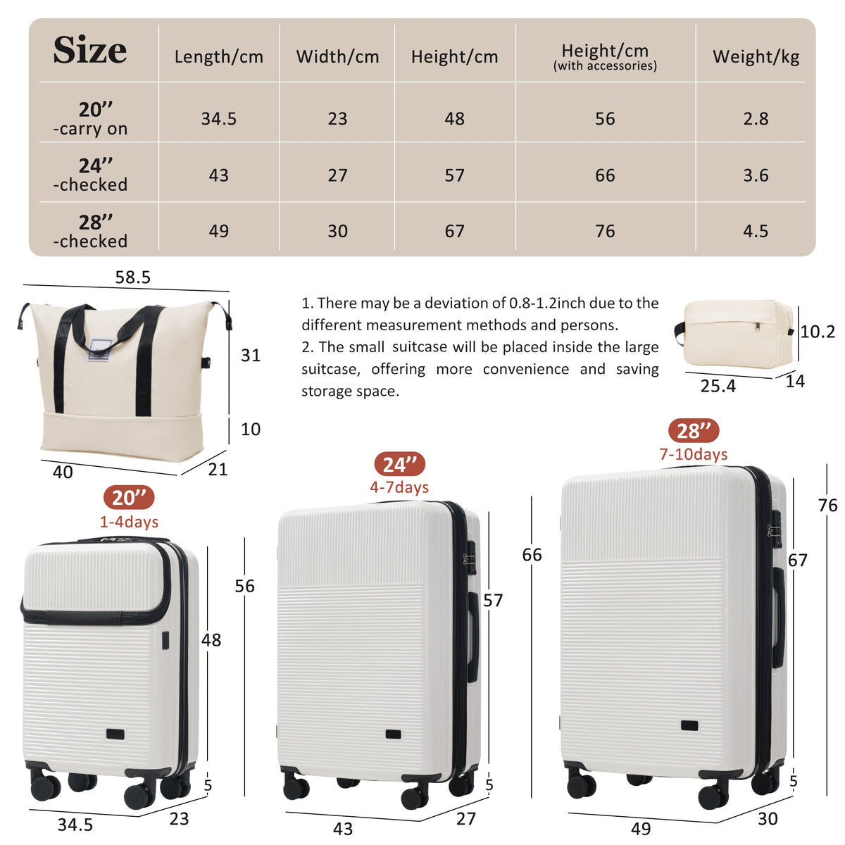 5-Piece ABS Hardshell Luggage Set with Half-Opening Cases and Double