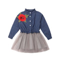Brief Kids Girls Princess Dress Denim Long Sleeves