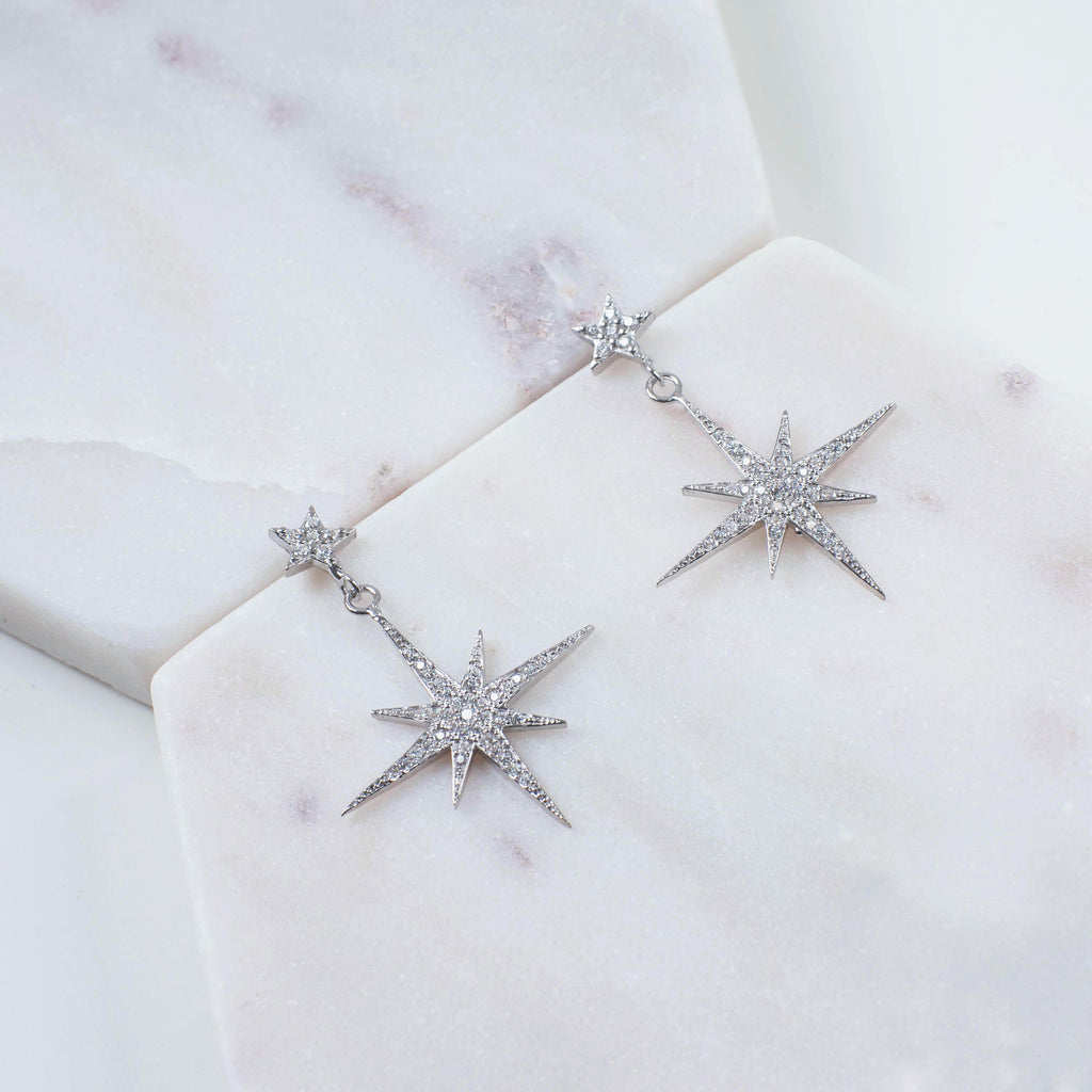 Petite Star Burst Drop Earrings Silver