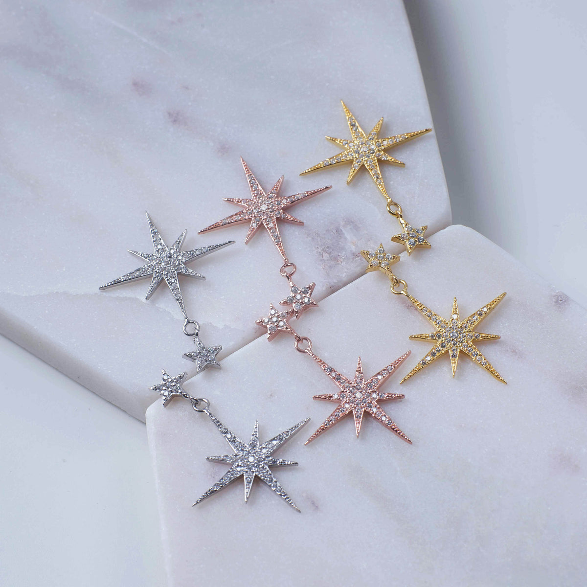 Petite Star Burst Drop Earrings Silver