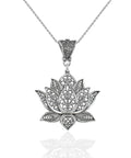 Filigree Art Sterling Silver Lotus Flower Women Pendant Necklace