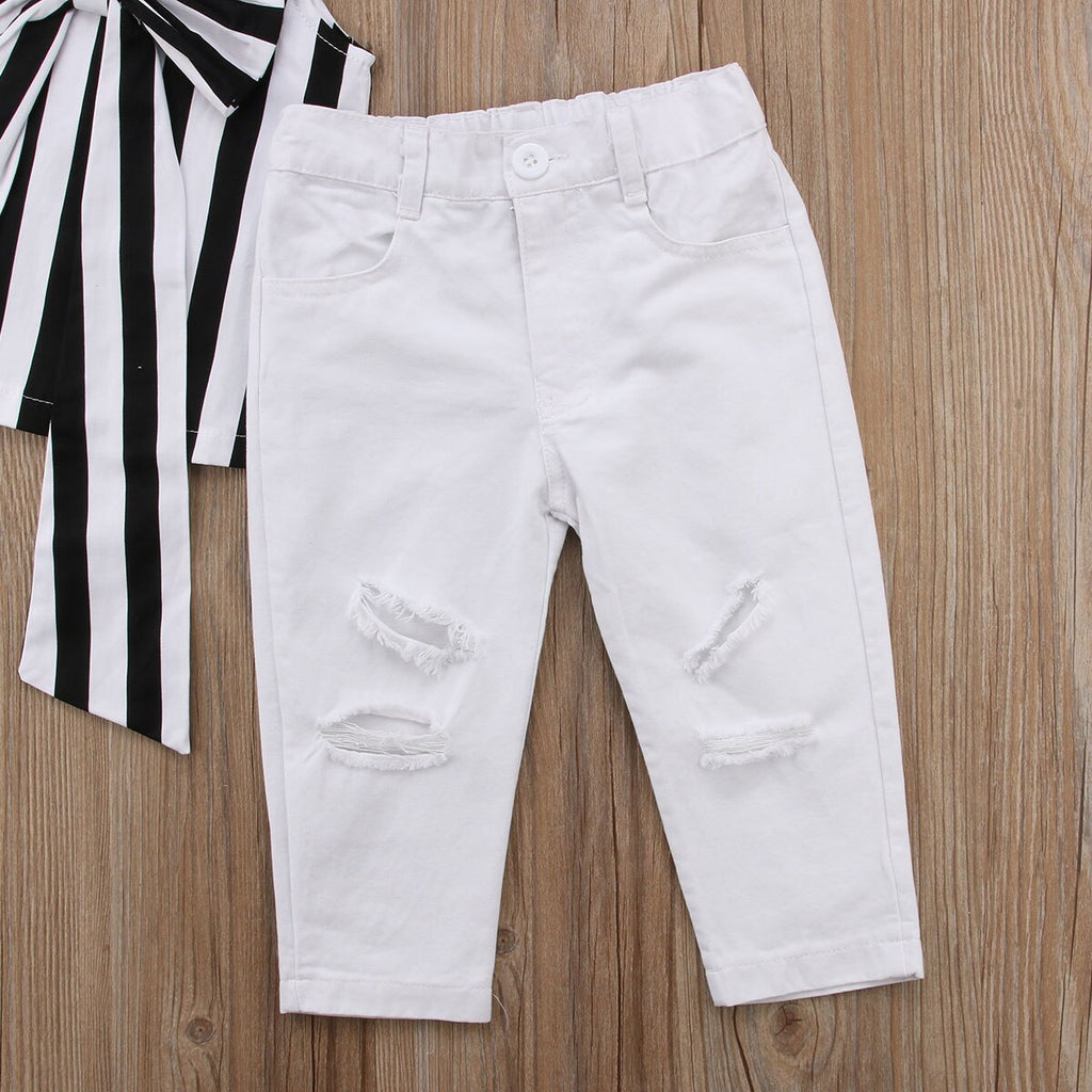Kids Baby Girl Striped Bow Outfit Shirt Tops+Long