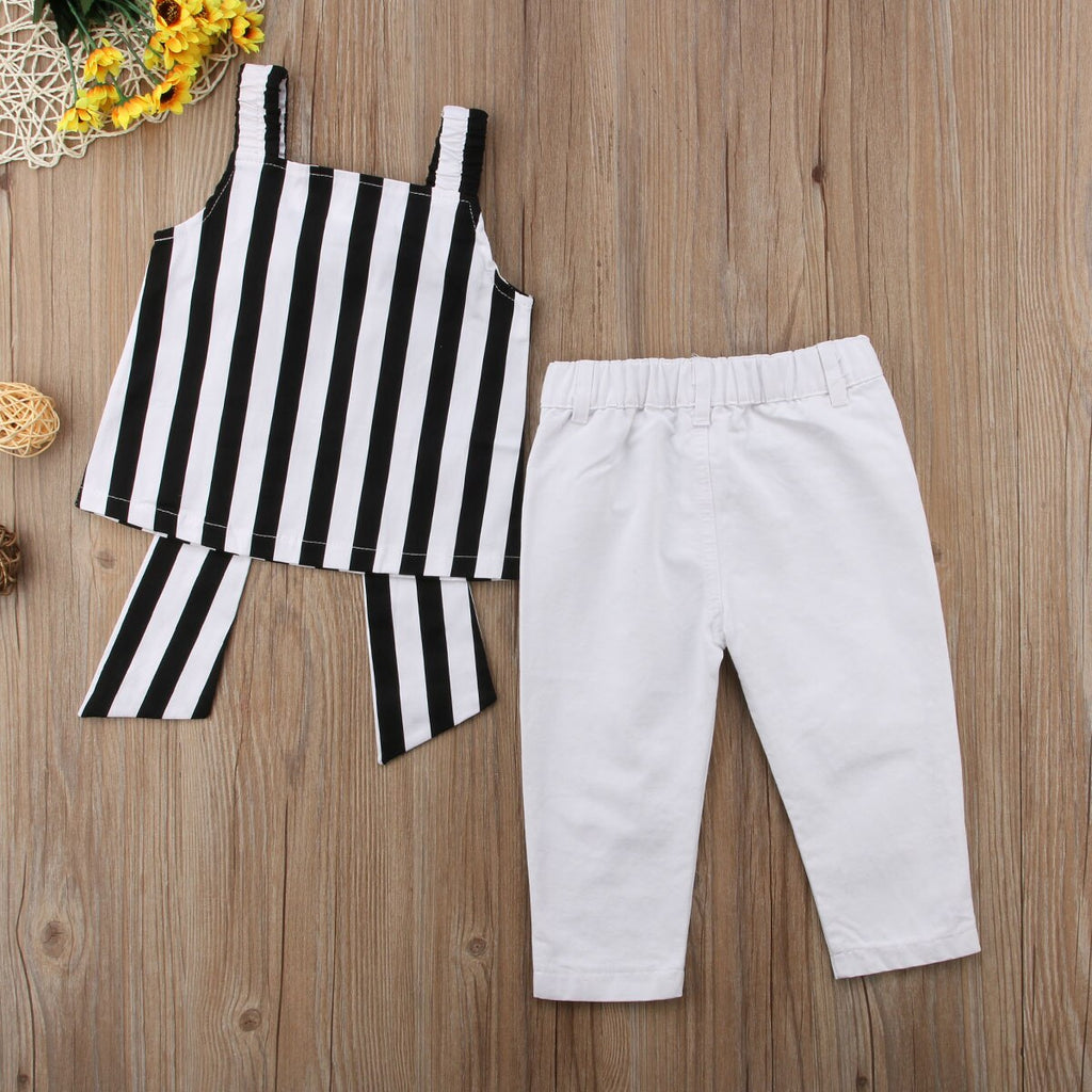 Kids Baby Girl Striped Bow Outfit Shirt Tops+Long